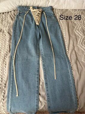 SHEIN Light Blue Wide-Leg Lace-Up Jeans
